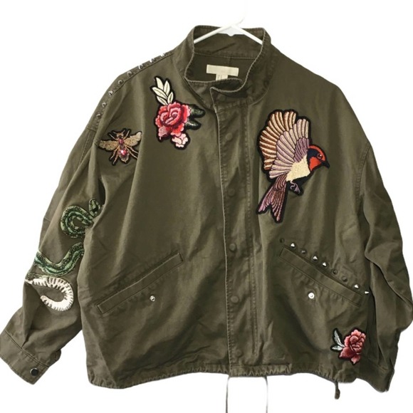 H&M Floral Bird Patch Cotton Green Jacket XS - Picture 2 of 9